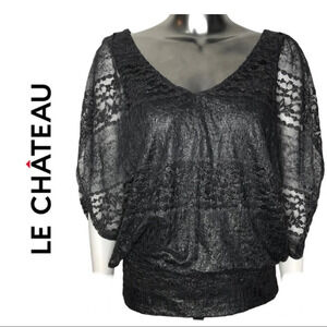 🛍️3/$40 Le  Chateau Grey Metallic Lace Top Size Small